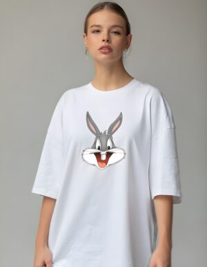 Women's Happy Bugs Bunny Regular Fit Cotton T Shirt Round Neck Cartoon Print Tee - Image 3