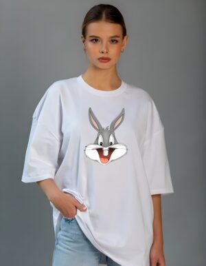 Women's Happy Bugs Bunny Regular Fit Cotton T Shirt Round Neck Cartoon Print Tee - Image 5