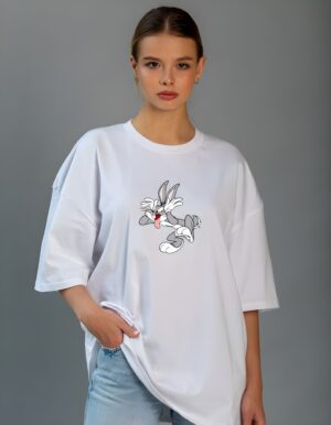 Womens Crazy Bugs Bunny Regular Fit Cotton T Shirt Round Neck Cartoon Print Tee - Image 3