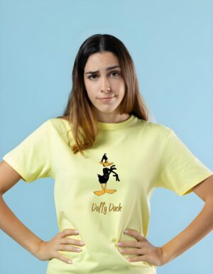 Thinking Daffy Duck Women's Round Neck Pure Cotton Regular Fit T-Shirt - Image 2