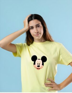 Happy Mickey Mouse Round Neck Pure Cotton Regular Fit T-Shirt for Women - Image 5