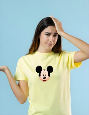 Happy Mickey Mouse Round Neck Pure Cotton Regular Fit T-Shirt for Women - Image 3