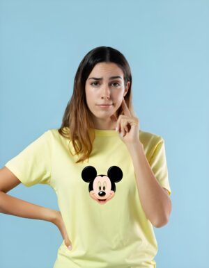 Happy Mickey Mouse Round Neck Pure Cotton Regular Fit T-Shirt for Women - Image 2