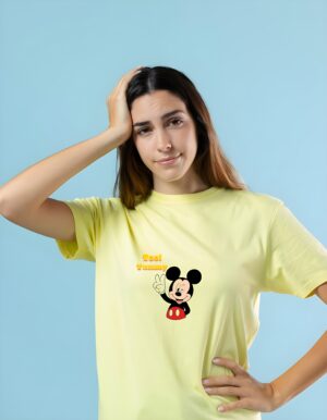 Too Yummy Mickey Mouse Round Neck Pure Cotton Regular Fit T-Shirt for Women - Image 5