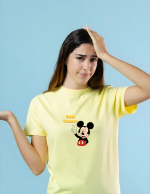 Too Yummy Mickey Mouse Round Neck Pure Cotton Regular Fit T-Shirt for Women - Image 3