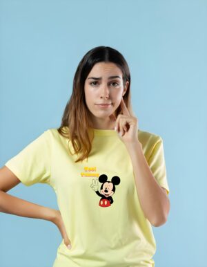 Too Yummy Mickey Mouse Round Neck Pure Cotton Regular Fit T-Shirt for Women - Image 2