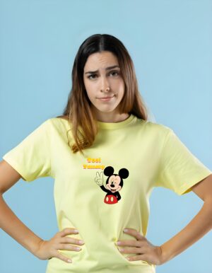 Too Yummy Mickey Mouse Round Neck Pure Cotton Regular Fit T-Shirt for Women