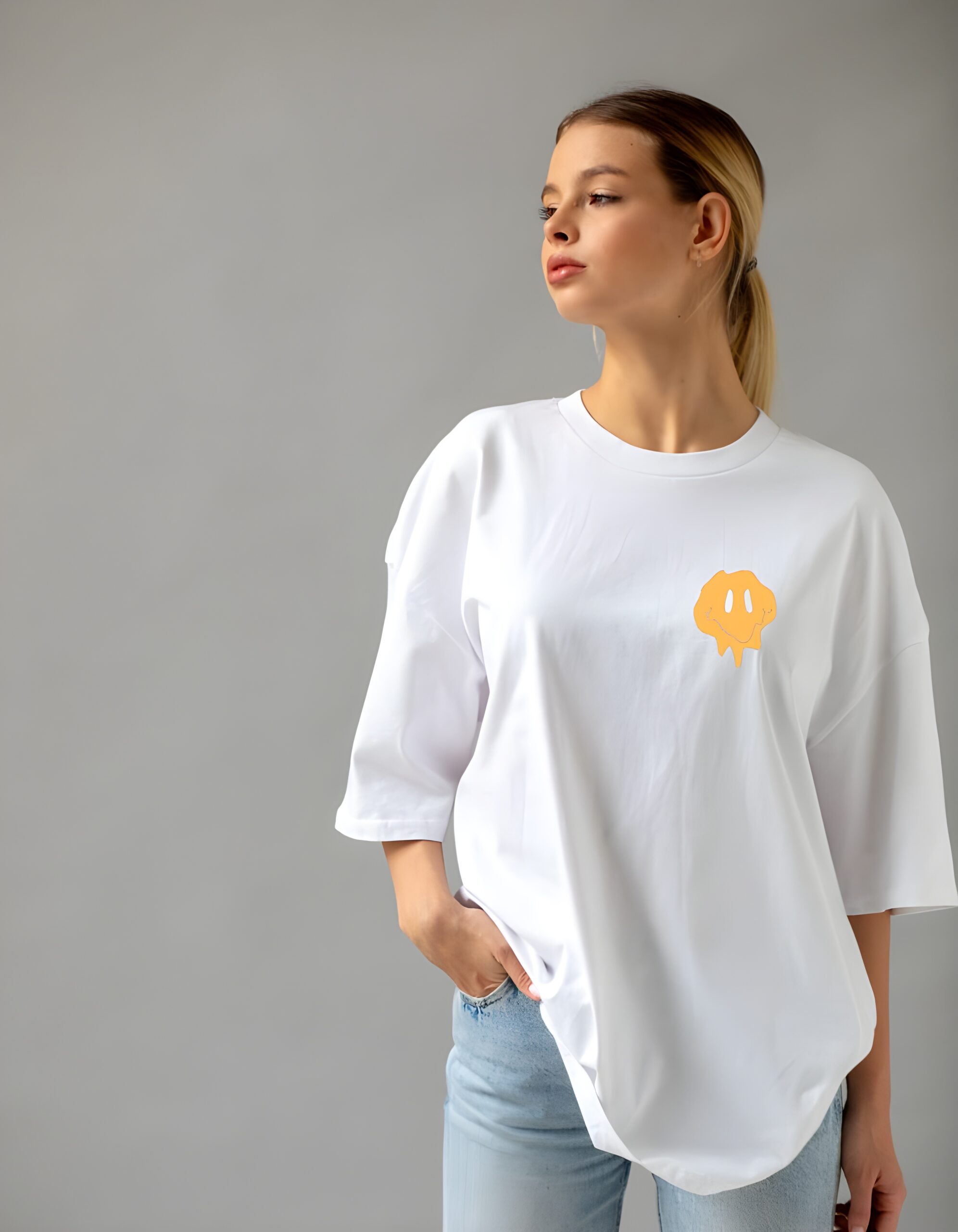 Ghost Emoji Round Neck Pure Cotton Regular Fit T-Shirt for Women