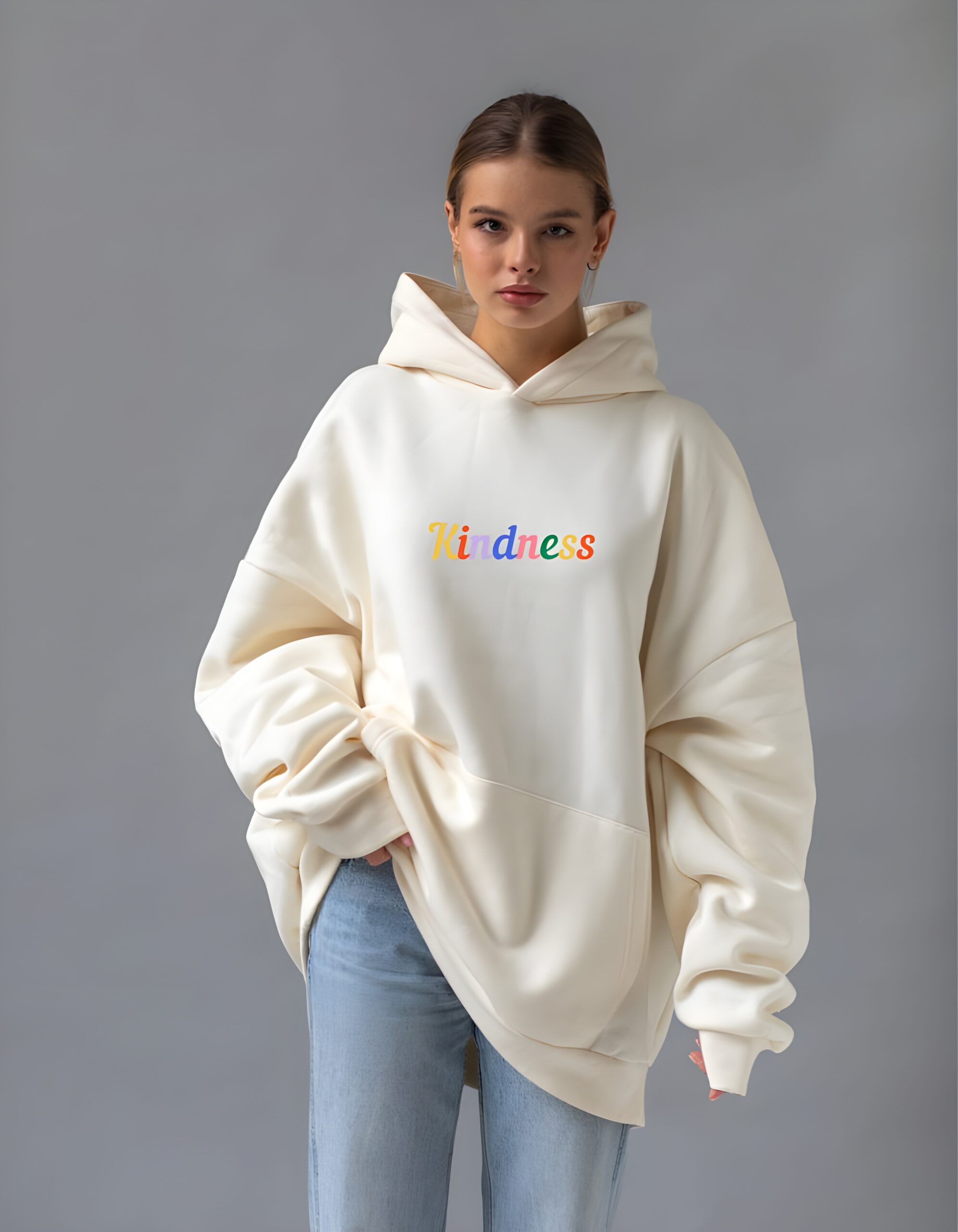 Kindness Regular Fit Pure Cotton Unisex Hoodie for Women