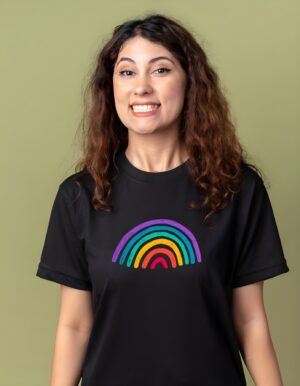 Vibrant Rainbow Print Round Neck Pure Cotton Regular Fit T-Shirt for Women - Image 3