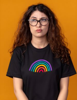 Vibrant Rainbow Print Round Neck Pure Cotton Regular Fit T-Shirt for Women