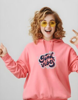 Good Vibes Regular Fit Pure Cotton Unisex Hoodie for Women - Image 3