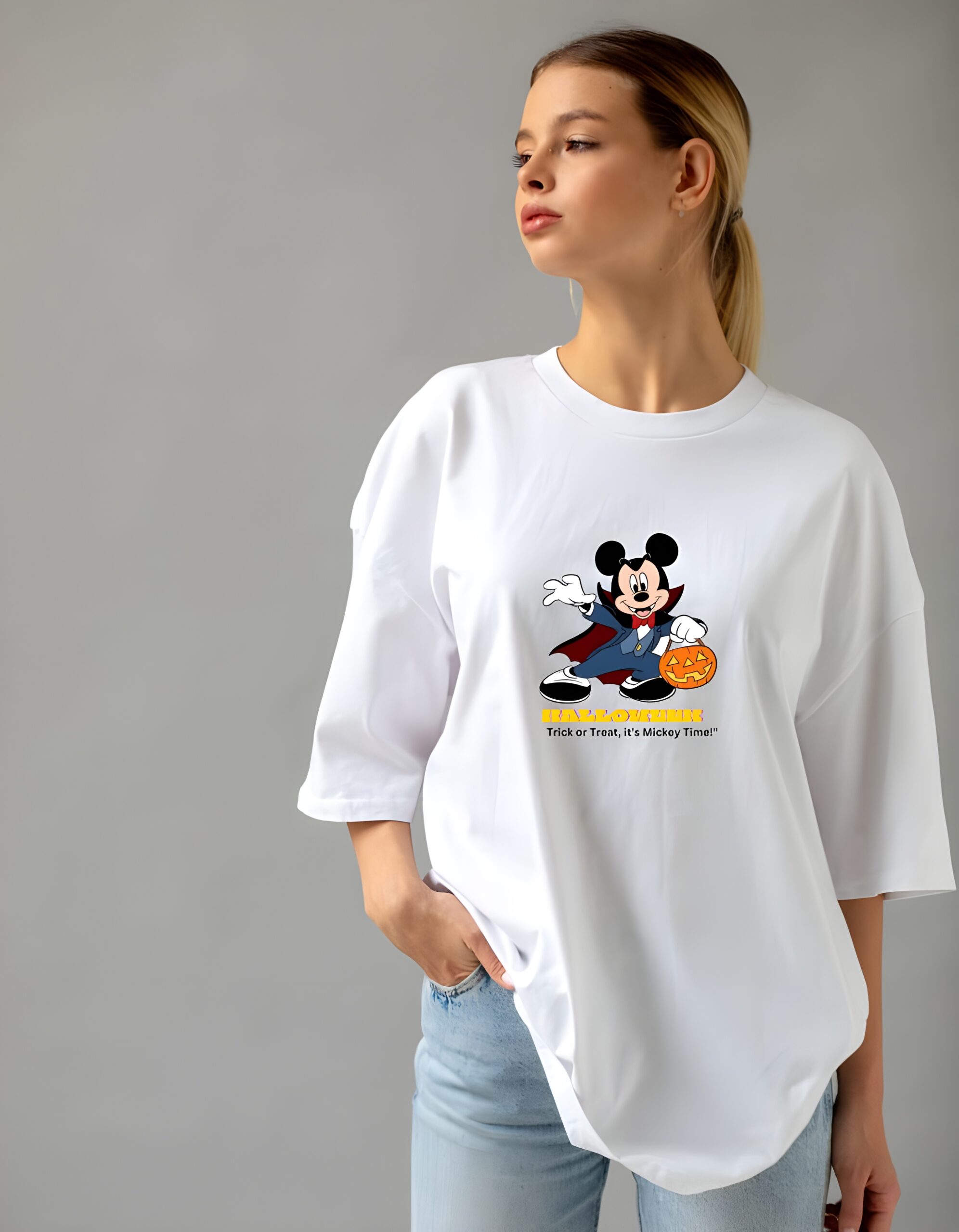 Mickey Halloween Round Neck Pure Cotton Regular Fit T-Shirt for Women