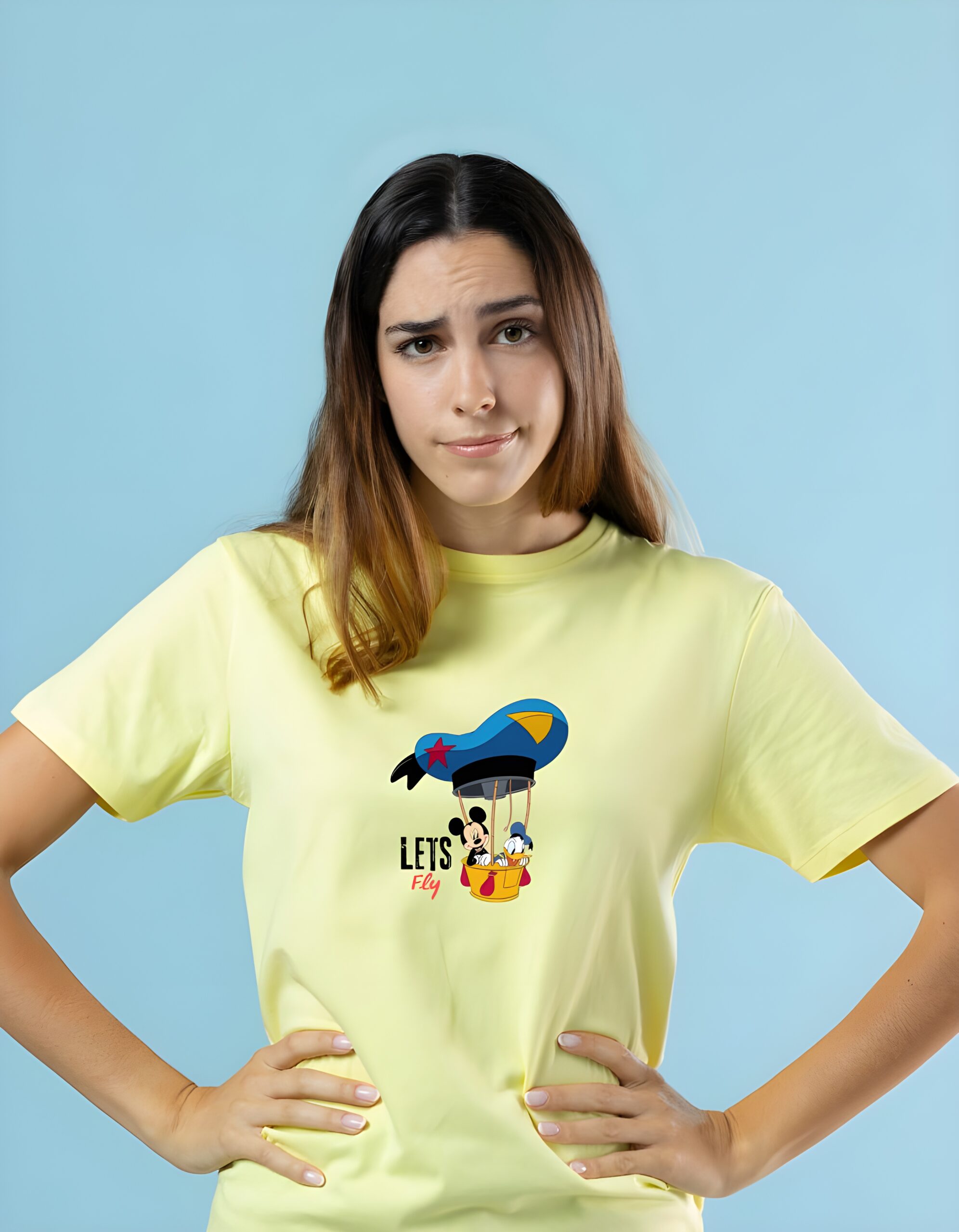 Let’s Fly Mickey Mouse Round Neck Pure Cotton Regular Fit T-Shirt for Women