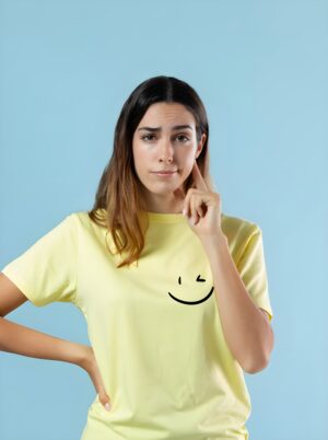 Emoji Smile Round Neck Pure Cotton Regular Fit T-Shirt for Women - Image 2