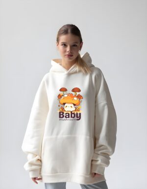 Baby Mushroom Regular Fit Pure Cotton Unisex Hoodie for Women - Image 2