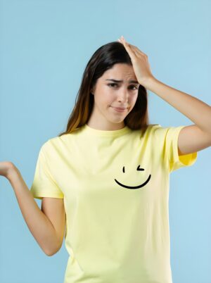 Emoji Smile Round Neck Pure Cotton Regular Fit T-Shirt for Women - Image 3