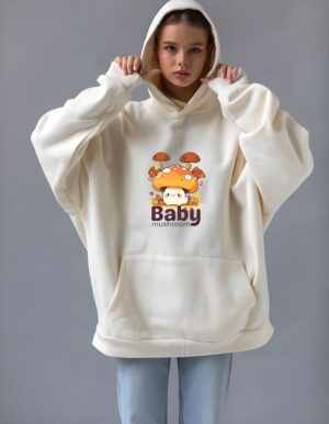 Baby Mushroom Regular Fit Pure Cotton Unisex Hoodie for Women - Image 5