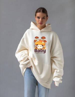 Baby Mushroom Regular Fit Pure Cotton Unisex Hoodie for Women