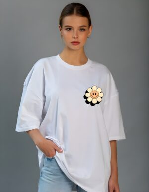 Sunflower Graphic Round Neck Pure Cotton Regular Fit T-Shirt for Women - Image 3