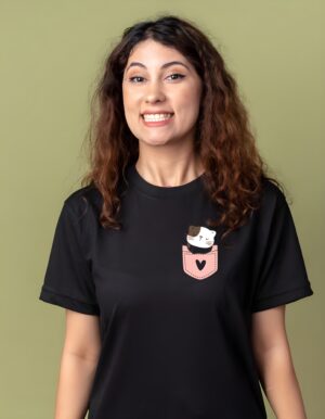 Pocket Cat Graphic Round Neck Pure Cotton Regular Fit T-Shirt for Women - Image 3