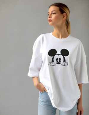 Focused Mickey Mouse Round Neck Pure Cotton Regular Fit T-Shirt for Women