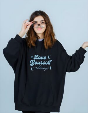 Love Yourself Regular Fit Pure Cotton Unisex Hoodie for Women