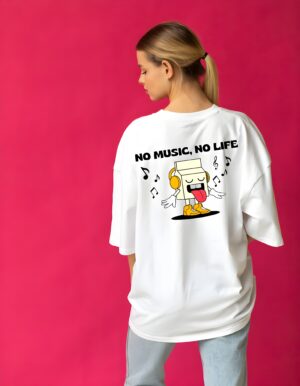 No Music No Life Graphic Round Neck Pure Cotton Regular Fit T-Shirt for Women - Image 2