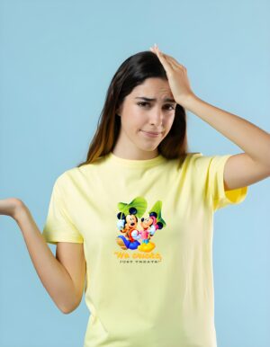 Mickey Hidden in the Leaf Round Neck Pure Cotton Regular Fit T-Shirt for Women - Image 3