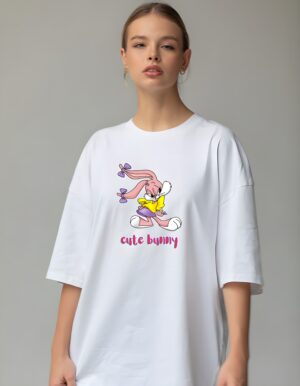 Trending Cute Bunny Women’s Round Neck Pure Cotton Regular Fit T-Shirt - Image 3