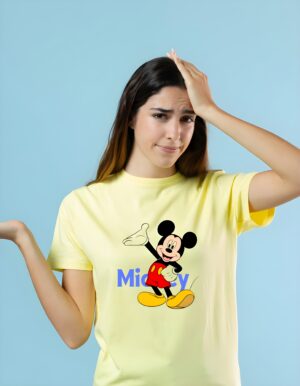 Mickey Smiley Round Neck Pure Cotton Regular Fit T-Shirt for Women - Image 3