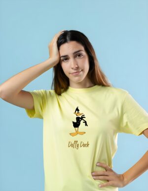 Thinking Daffy Duck Women's Round Neck Pure Cotton Regular Fit T-Shirt - Image 5