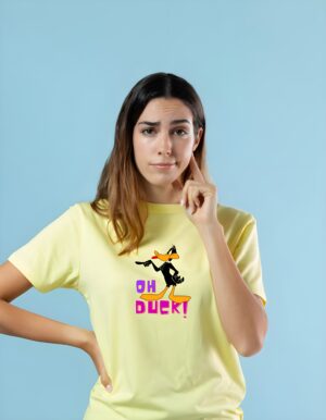 Daffy Duck Classic Cartoon Round Neck Pure Cotton Regular Fit T-Shirt for Women - Image 2