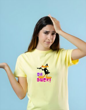 Daffy Duck Classic Cartoon Round Neck Pure Cotton Regular Fit T-Shirt for Women - Image 3