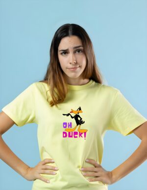 Daffy Duck Classic Cartoon Round Neck Pure Cotton Regular Fit T-Shirt for Women