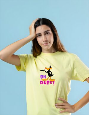 Daffy Duck Classic Cartoon Round Neck Pure Cotton Regular Fit T-Shirt for Women - Image 5